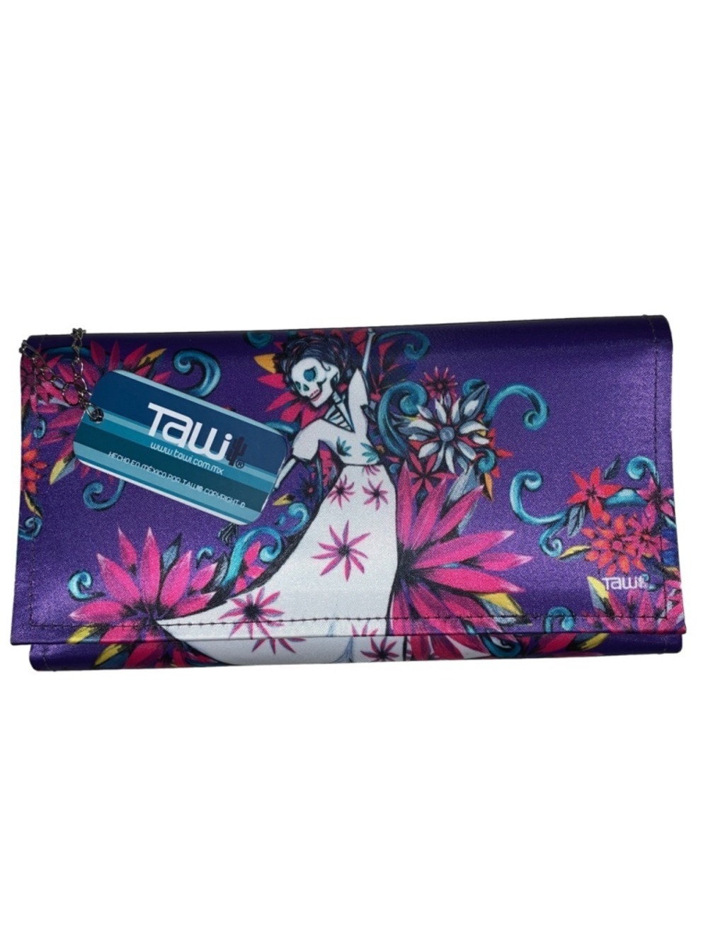 Tawi Wallet Purple with dancing skeleton lady Floral Print